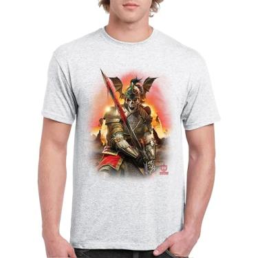 Imagem de Camiseta masculina Apocalypse Reaper Fantasy Skeleton Knight with a Sword Medieval Legendary Creature Dragon Wizard, Cinza-claro, 3G