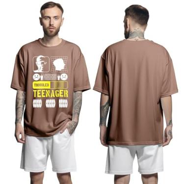Imagem de Camisa Camiseta Oversized Streetwear Genuine Grit Masculina Larga 100% Algodão 30.1 Troubled Teenager - Marrom - P