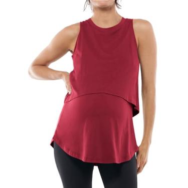 Imagem de Tankaneo Camiseta regata feminina de verão para amamentação, sem mangas, camada dupla, roupas para gravidez, Vinho tinto, XXG