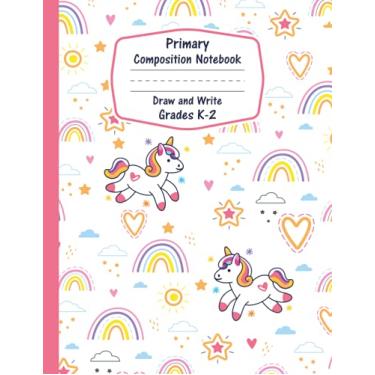 Imagem de Diário de histórias de livro de redação primária do ano K-2: papel de prática de caligrafia em branco