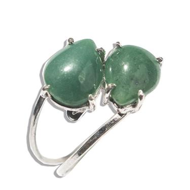 Imagem de Anel 2 Pedras Quartzo Verde Gota Lisa Prata 950 Ajustável