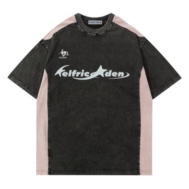 Imagem de Aelfric Eden Graphic Tees Y2k Camiseta masculina grande corrida lavada streetwear unissex casual verão tops, Preto, PP