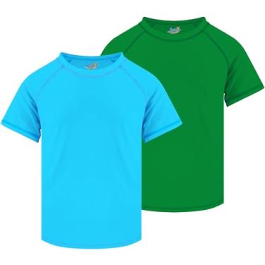 Imagem de Camiseta de natação Rash Guard para meninos, manga curta, para crianças, jovens, rashguard, camiseta de natação UPF+ 50 de secagem rápida, Azul e verde, 10-12 Years