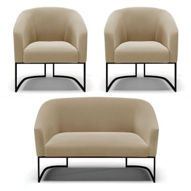 Imagem de Sofá Namoradeira E 2 Poltronas Base Industrial Preto Stella Suede D03 - D`rossi Cor Marrom Rato