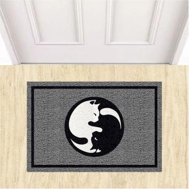 Imagem de Tapete Capacho Gatos Yin Yang Pet 60X40 cm Antiderrapante.