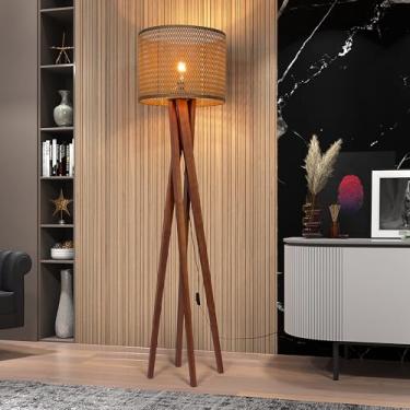 Imagem de Luminária de Chão Abajur com Suporte de Madeira e Cristal – Design Sofisticado e Moderno para Espaços Aconchegantes