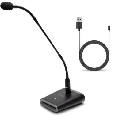 Imagem de Movo Microfone GM-5 profissional de pescoço de ganso de 45,7 cm com suporte de interface USB, microfone mudo de um toque com suporte para conferências, eventos ao vivo, streaming - Microfone USB de