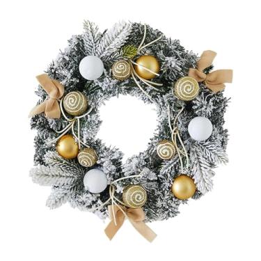 Imagem de Guirlanda de Natal Decoração de Natal com Laço com Enfeites de Bola Decoração Pendurada Guirlanda de Natal para Lareira de Parede Interna e Externa, 40 Centímetros