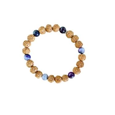 Imagem de Pulseira de Sementes de Rudraksha e Ágata Roxa Natural 8mm