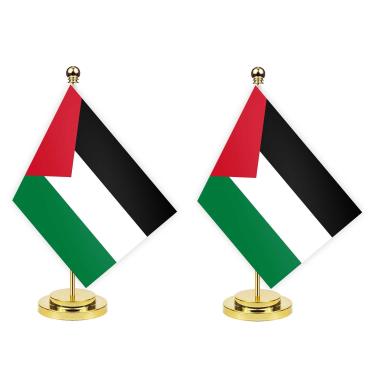 Imagem de MacLand 2 peças de bandeira de mesa da Palestina, faixa interna de palestinos pequenos de 30 cm de altura, decoração de impressão pequena para mesa de escritório e casa