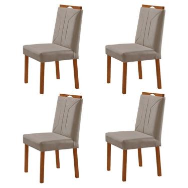 Imagem de Kit 4 Cadeiras Luna Com Puxador Móveis Minas Cor Veludo Cinza