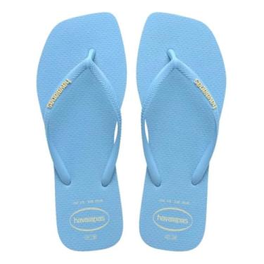 Imagem de Chinelo Havaianas Slim Square Logo Pop Up Ponta Quadrada Feminina (Azul Lavanda, BR, Adulto, Faixa Numérico, M, 33, 34)