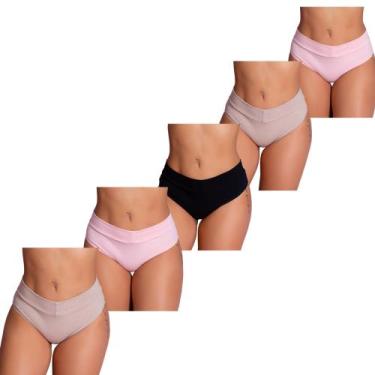 Imagem de Kit 5 Calcinhas Cós Alto Cotton Confortável Aperta Barriga Ajuste Perf