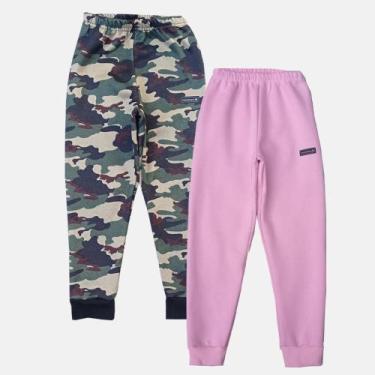 Imagem de Kit 2 Calças jogger Moletom Manabana Flanelado Infantil unisex Camufla