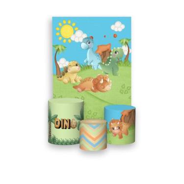Imagem de Painel De Festa Vertical 1,50 x 2,20 + Trio De Capas Cilindro - Dinoss