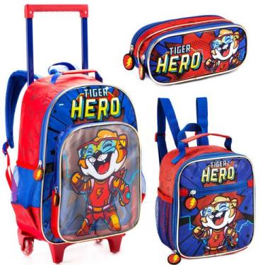 Imagem de Kit Mochila Lancheira Estojo Infantil Tigre Escolar Passeio - Denlex