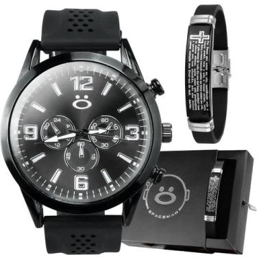 Imagem de Kit Relógio Masculino Preto Casual Caixa + Pulseira Oração - Orizom, P