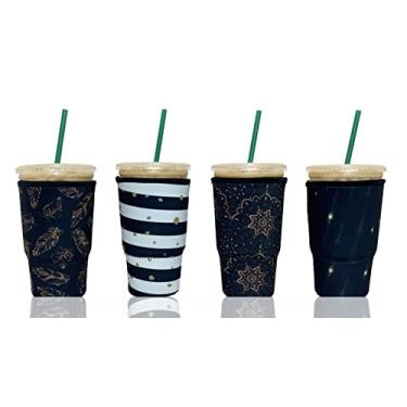 Imagem de Mangas de café gelado Baxendale para copos frios – Pacote com 4 unidades reutilizáveis de neoprene gelado para bebidas quentes e frias, compatível com Starbucks Dunkin e mais