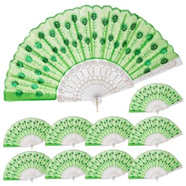 Imagem de QIRMIZI Pacote com 30 ventiladores portáteis dobráveis de tecido, perfeitos para casamentos, festas e dança, verde
