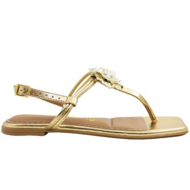 Imagem de Sandália Feminina Rasteira Casual Básica Dia a Dia Passeio Trabalho Metalizada Bico Quadrado Conforto Vizzano 6513.201