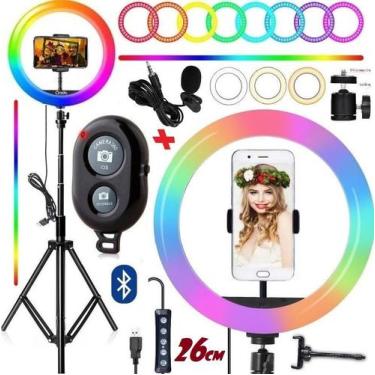 Imagem de Kit Para Fazer Vídeos Hing Light Iluminador Rgb Colorido Microfone Gra