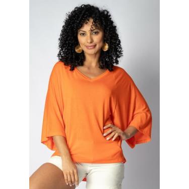 Imagem de Blusa Ampla Morcego Guyrá Manga 3/4 Malha Laranja - Amazonia Vital