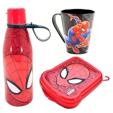 Imagem de Kit Lanche Escolar Garrafa Infantil Abre Facil Caneca 360ml e Sanduich
