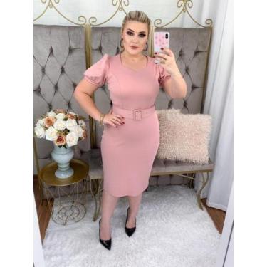 Imagem de Vestido Midi Social com Cinto Evangélico Manga Curta Bufante - Fashion