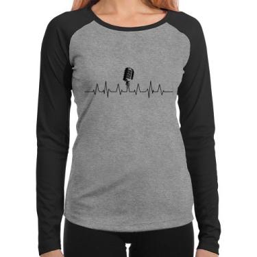 Imagem de Baby Look Raglan Microfone Batimentos Cardíacos Manga Longa - Foca na 