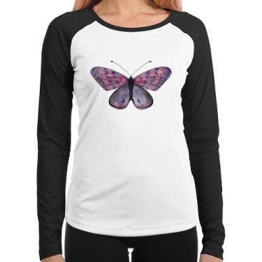 Imagem de Baby Look Raglan Borboleta Lilás Manga Longa - Foca na Moda, Branco, P