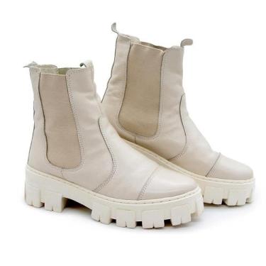 Imagem de Bota Coturno Feminino Couro Cano Médio Elástico Moda Moderno - Q&A, 36