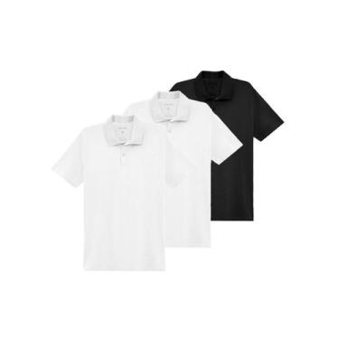 Imagem de Kit com 3 Camisetas Polo Masculina Malwee 1000004425, Branco, G