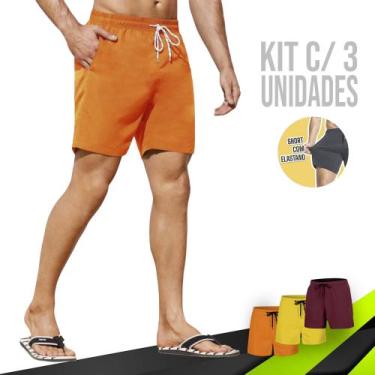 Imagem de KIT 3 Shorts Bermudas Academia Treino Corrido Masculina TACTEL ELASTAN