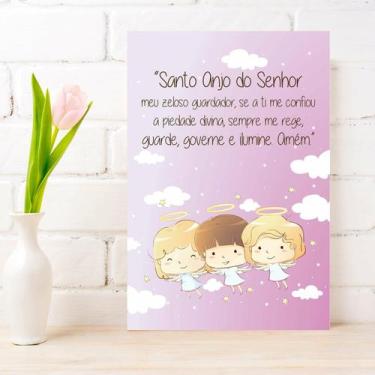 Imagem de Placa Decorativa Infantil Oração Anjo da Guarda Rosa 20x30cm - Quartin