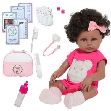 Imagem de Bebê Tipo Reborn Negra Articulado Gatinha Enxoval Completo - Cegonha R