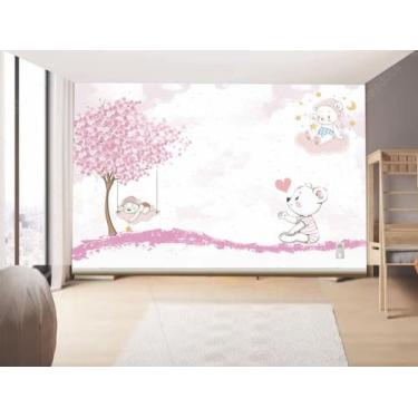 Imagem de Papel de Parede Infantil  Ursinhos Fundo Rosa  (folha med. 90x300 cm) 