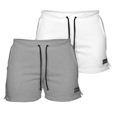 Imagem de Kit 2 Shorts Moletom Feminino Com 2 Bolsos Fenda Lateral Básico Casual