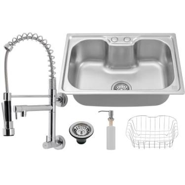 Imagem de Kit Cuba Cozinha Gourmet Aço Inox C/ Torneira Parede Gourmet - Holtter