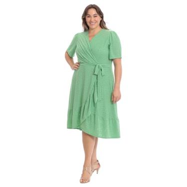 Imagem de London Times Vestido feminino de manga curta com babados, Verde absinto, 25 Plus Size