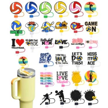 Imagem de Pacote com 30 tampas de palha de vôlei para copos, 10 mm bonito topo de palha à prova de poeira para garrafas de água Stanley copos acessórios presentes para mulheres lembrancinhas de festa