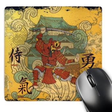 Imagem de Mouse pad 3D Rose"A Samurai Warrior Against an Oriental Building with Oriental Writing" Acabamento fosco - 20,32 x 20,32 cm - mp_152966_1