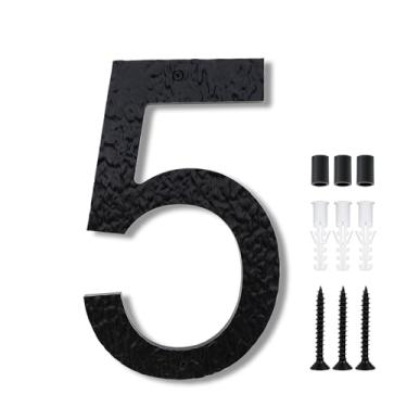 Imagem de Cobata Números de casa de acrílico de 25 cm de altura - Número de endereço residencial preto antidesbotamento e resistente ao clima|Design de montagem flutuante ou embutida/Número 5
