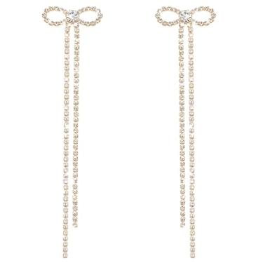 Imagem de Nanafast Brincos longos de strass com pingente de gota e borla para mulheres, casamento, noiva, festa, formatura, aniversário, dia das mães, Natal, Zinco, Strass