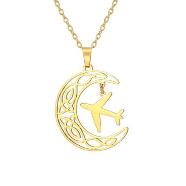 Imagem de EUEAVAN Colar de avião celta, pingente de aeronave, nó celta, joia de viagem mundial, joia de comissária de bordo, presentes para pilotos de aeromoça de aviação, Medium, Aço inoxidável, Sem Pedra