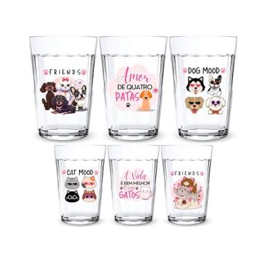 Imagem de Jogo 3 Copos Americanos Personalizado 190ml Vidro Estampa Pet Friends Gato Cão Água Suco Presente Criativo Fofo C/Frase Temático Bichinhos Estimação (Cachorro)