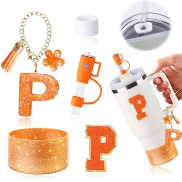 Imagem de AiScrofa Conjunto de acessórios de copo laranja de 6 peças para copo Stanley Cup de 850 g 1,134 g com alça, incluindo tampa de cobertura de palha e bota, tampa à prova de derramamento, pingente de