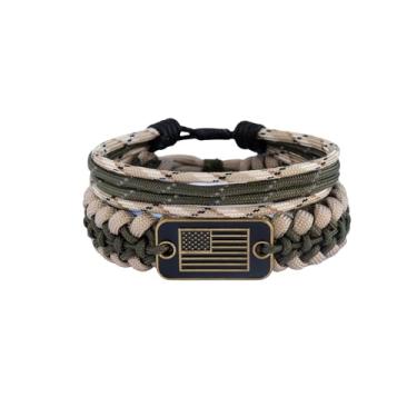 Imagem de VIKENNIA Pulseiras Paracord - Pulseiras de tamanho ajustável com pingente de bronze da bandeira dos EUA - 550 pulseiras de sobrevivência paracord para caminhadas, acampamento e viagens ao ar livre -
