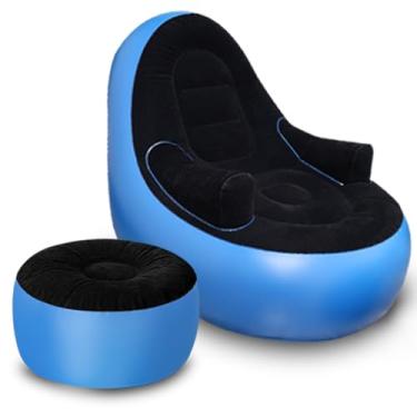 Imagem de Balabulala Sofá inflável com apoio de braço e otomano, espreguiçadeira inflável, cadeira de ar dobrável para adultos, sofá preguiçoso inflável perfeito para quartos, acampamento ou casa (sem bomba)
