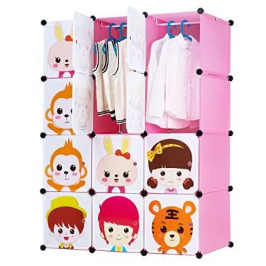 Imagem de Work-It! Guarda-roupa infantil portátil | Organizador de armazenamento modular DIY para armário de roupas, resistente e seguro para crianças, 45 cm de profundidade, rosa