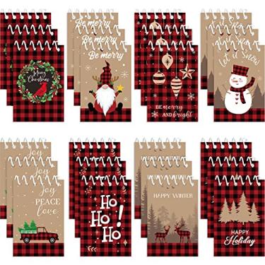 Imagem de Funrous 24 peças de mini blocos de notas espirais de Natal, tema de Natal xadrez búfalo pequeno bloco de notas boneco de neve padrão feliz Natal cadernos para presente infantil, suprimentos de lembrancinha de festa de Natal, 8 padrões